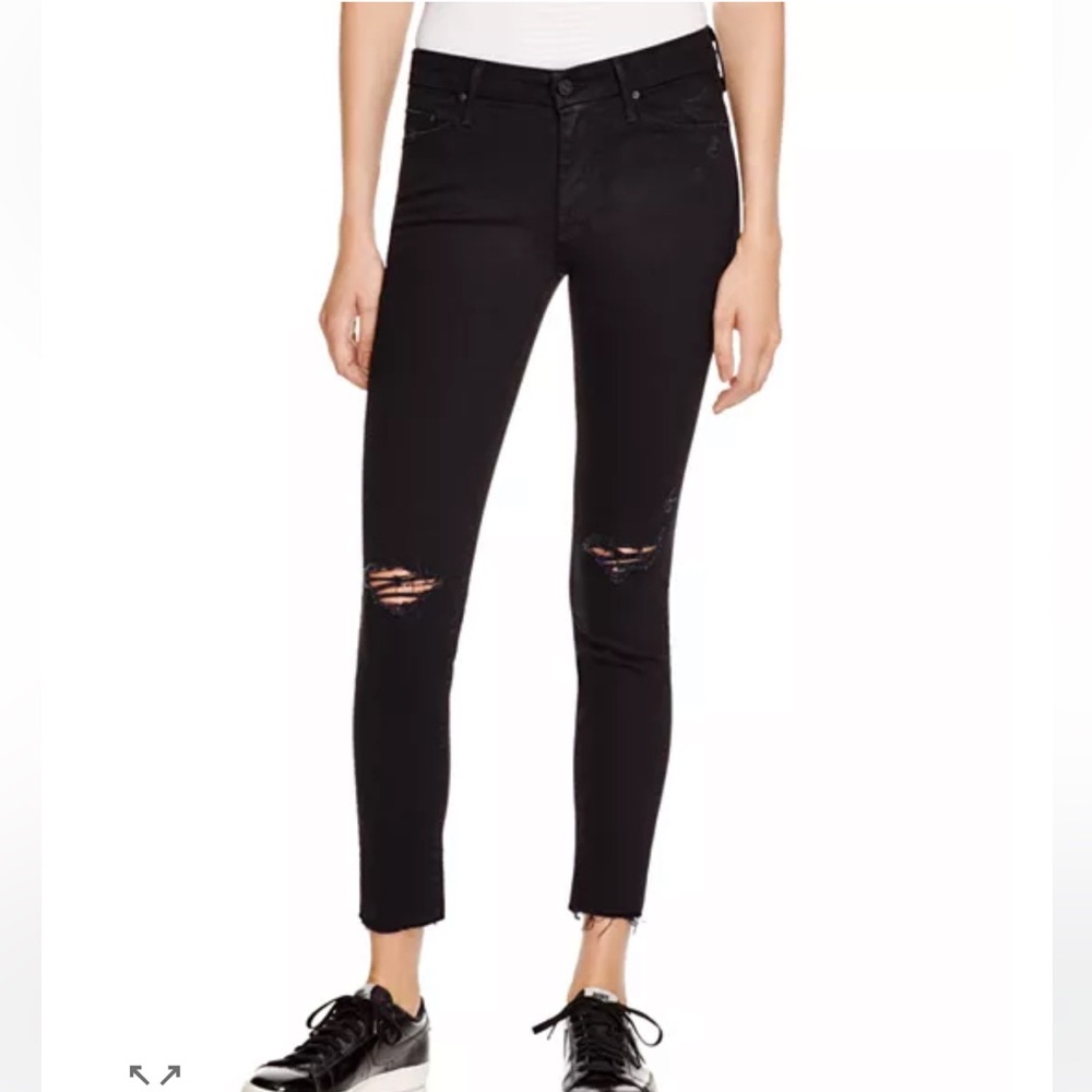 Mother Black Looker Ankle Fray Distressed Jeans in Guilty as Sin